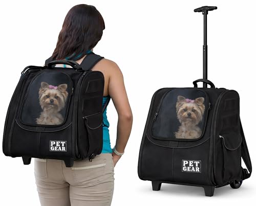 Pet Gear I-GO2 Roller Backpack, Large Traveler, Dark Charcoal | Travel Carrier, Car Seat for Cats/Dogs, Mesh Ventilation, Telescoping Handle, Storage Pouch, Included Tether - color: Dark Charcoal, size: 16.0"L x 12.0"W x 15.0"H