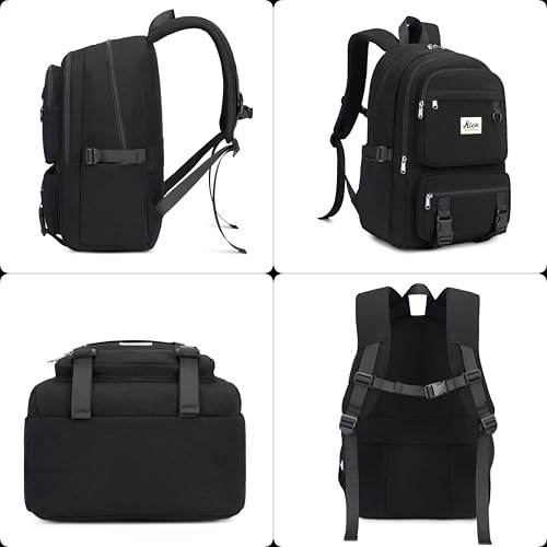 Laptop Backpack for Women College High Schoolbag Big Students Bookbags Large Multi pocket Travel Daypack Casual (Black) - color: Black