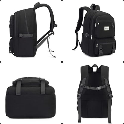 Laptop Backpack for Women College High Schoolbag Big Students Bookbags Large Multi pocket Travel Daypack Casual (Black) - color: Black
