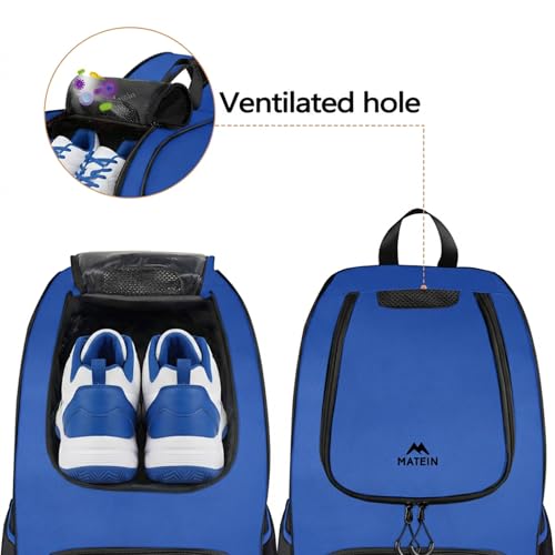 MATEIN Basketball Bag, Sturdy Soccer Bag with Ball Holder & Shoe Compartment, Large Basketball Backpack for Training Equipment, Water Resistant Sports Ball Backpack Fits Volleyball Football, Colorful - color: Blue - Large