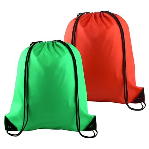PLULON 2Pcs Drawstring Bags Bulk, Drawstring Backpack Green Red String Backpack Cinch Sack Sport Gym Backpack Bags for Yoga Traveling Outdoor Sports - color: Green + Red