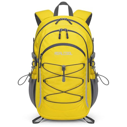 RealCool 30L Lightweight Hiking Backpack, Waterproof Daypack for Camping | 210D tear-resistant nylon, breathable shoulder and back panel, Multi-Compartment,hydration system,reflective strip,bungee net - color: Yellow, size: 30L