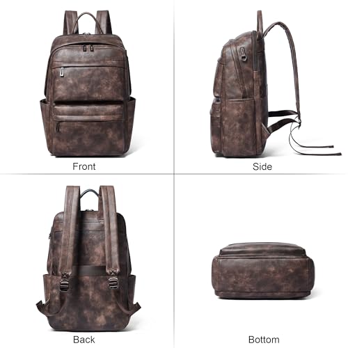 Vegan Leather Backpack for Women and Men, Fits 16.0 Inch Laptop, Multi-Pocket Design with Water Bottle and Luggage Strap, Ideal for Work, Travel, and Daily Use, Coffee - color: 4-1 Coffee
