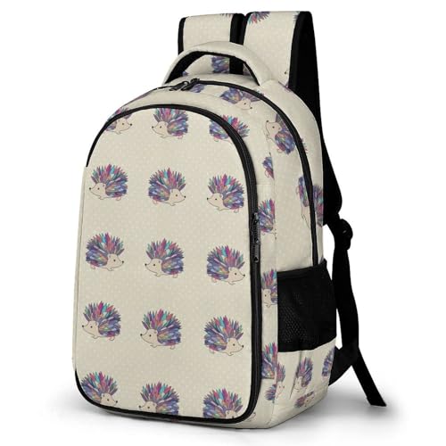 Cute College Laptop Backpack Hedgehog Polka Dot, Sturdy Travel Business Bag with Tumbler Holder Gifts for Nurse Teacher Women - color: Pattern (262)
