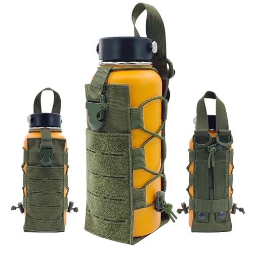 Molle Water Bottle Holder Tactical Pouches Adjustable 16-76 oz Enhanced Dual Pockets Multi Use for Outdoor Sports Fit for Backpack/Vest/Belt/Shoulder Strap (Black, Brown, Green) - color: Green, style: 01-Basic