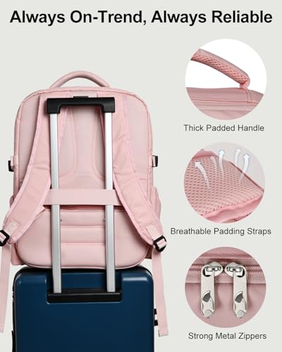 Travel Backpack for Women & Men, Carry On Personal Item Bag Flight Approved, Large Waterproof Laptop Backpack for Travel, Overnight, College & Commuting Pink - color: Pink