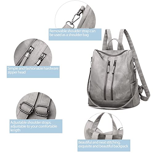Backpack Purse for Women, Women Backpack Purse Small Leather Waterproof Anti-theft Shoulder Bags Handbags Ladies - color: Double Zipper Grey