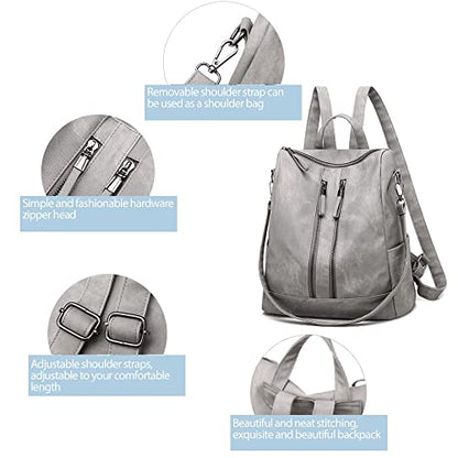 Backpack Purse for Women, Women Backpack Purse Small Leather Waterproof Anti-theft Shoulder Bags Handbags Ladies - color: Double Zipper Grey