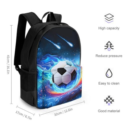 Soccer Blue Cool Backpack, Durable Polyester Daypack with Laptop Compartment, Reinforced Bottom, Adjustable Shoulder Straps And Multi Pockets for Travel And Daily Use - color: Soccer Blue Cool