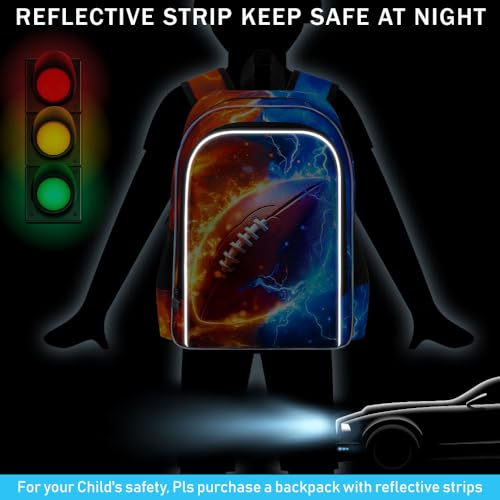 AGSDON 3PCS Rugby Backpack for Boys, 17" Kids Bookbag with Lunch Box for Boy, Flame Thunder Backpacks Water Resistant and Lightweight for Teen - color: Rugby