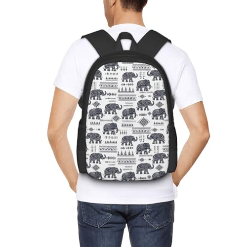 Slim Anti Theft Laptop Backpack African Ethnic Elephant, Large Volume Travel Daypack Durable Polyester Carry Bag for Office Business Outdoor Trekking - color: Design (1203)