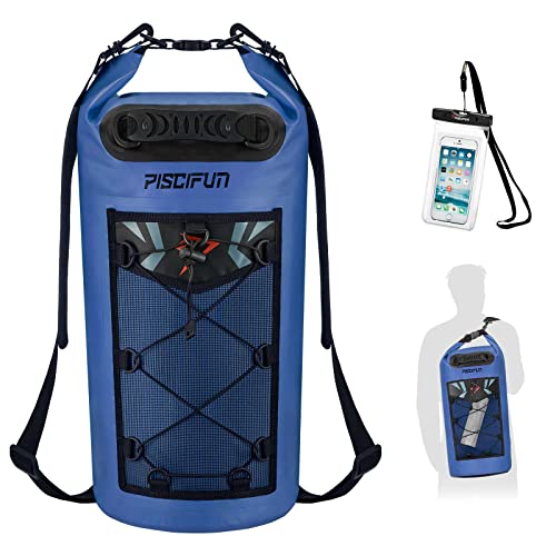 Piscifun Dry Bag, Waterproof Floating Backpack 10L/20L/30L/40L with Waterproof Phone Case for Boating, Kayaking, Fishing - color: Sapphire Blue, style: 40l