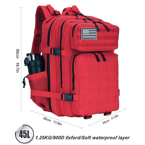 Lovelinks21 45L Tactical Assault Backpack 3 day assault pack with Molle Waterproof backpack Rucksack for Tactical Backpacks (Red) - color: Red