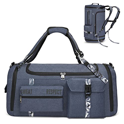 Gym Bags for Men Gym Duffle Bag Backpack 3-Way Sports Duffel Bags for Men with Shoe Compartment & Wet Pocket, Fitness Workout Training Bag, Blue - color: Blue