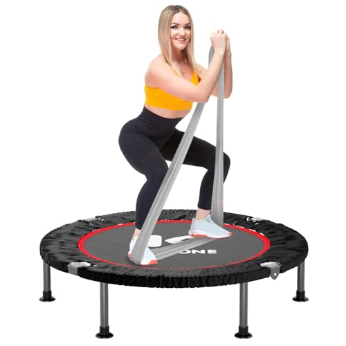 K KENSONE 40" Mini Flodable Spring Rebounder Trampoline for Adults, Small Exercise Trampoline for Indoor Workout and Fitness, Purple Resistance Band Included, Max Load 330 LBS - size: 40"(Gray Resistance Band), style: Without Bar