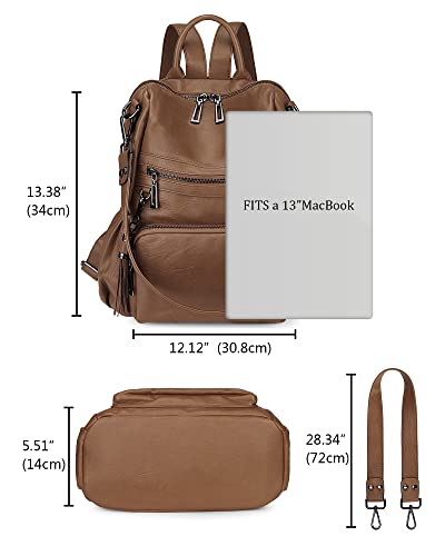 Uromee Travel Backpack Purse for Women Vegan Leather Ladies Fashion Tassel Shoulder Bag Convertible - color: 0243 Brown