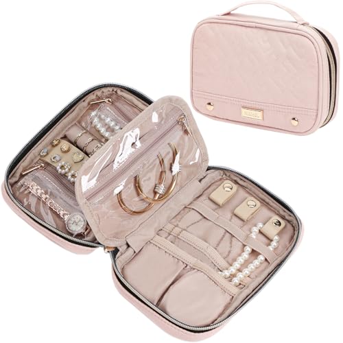 NISHEL Travel Jewelry Case, Holiday Organizer for Necklaces, Earrings, Rings, Bracelets, Watch, Small Size,Pink - color: Pink, size: Small