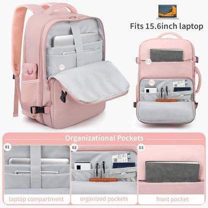 ZOMFELT Travel Backpack for Women Men, Carry On Backpack, TSA 15.6inch Laptop Backpack Flight Approved, Personal Item Travel Bag Nurse Bag Casual Daypack for Weekender Business Trip, Pink - color: Pink