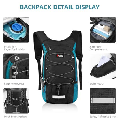 Hydration Pack, Insulated Hydration Backpack with 2L Hydration Bladder, Hiking Backpack for Men Women Kids, Water Backpack for Hiking, Running, Cycling, Camping - color: Black Emerald
