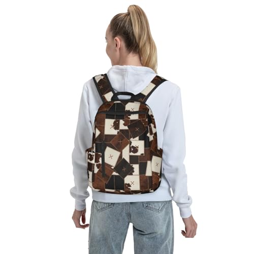 Stylish Daily Shoulder Backpack Cow Print Cow Fur Texture Abstract Leather Texture Cowhide Patchwork, Practical Multi-scene Daypack for Road Trip Picnic Walking Men Women - color: Picture (1181)