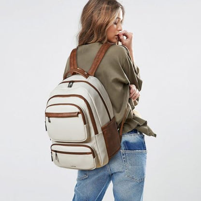 LATMAP Backpack For Women Men Vegan Leather Backpack Purse Shoulder Bookbag 16 15.6 15 Inch Laptop Bag Handbags For Travel Work College Large Beige - color: Beige