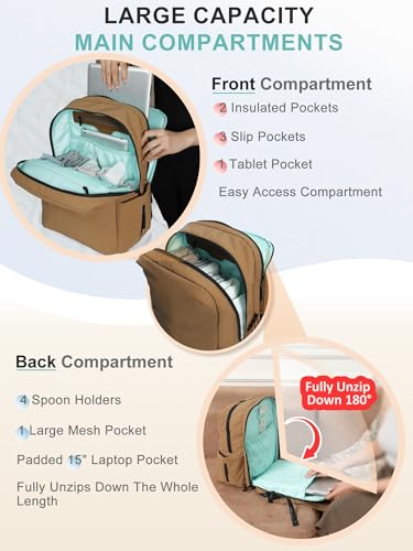 MOMINSIDE Diaper Bag Backpack - Large Puffer Diaper Bag - Neoprene Diaper Bag Quilted Baby Bag, Large Changing Pad, 15 Pockets, Lightweight, Brown - color: Brown