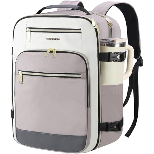 EMPSIGN 40L Travel Backpack for Women & Men, Airline Approved Carry On Backpack, TSA Personal Item Bag Waterproof, Overnight Weekender Essentials Backpacks for Business fits 17" Laptop, Dusty Pink - color: Beige/Dusty Pink/Grey
