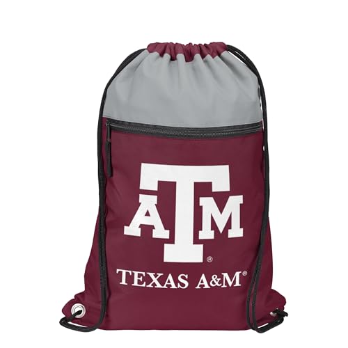 FOCO NCAA Officially Licensed Unisex Team Color Collage Primary Logo Wordmark Drawstring Backpack With Zippered Pocket - Texas A&M Aggies - color: Texas A&m Aggies