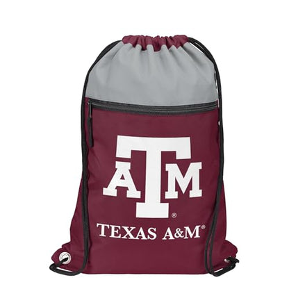 FOCO NCAA Officially Licensed Unisex Team Color Collage Primary Logo Wordmark Drawstring Backpack With Zippered Pocket - Texas A&M Aggies - color: Texas A&m Aggies