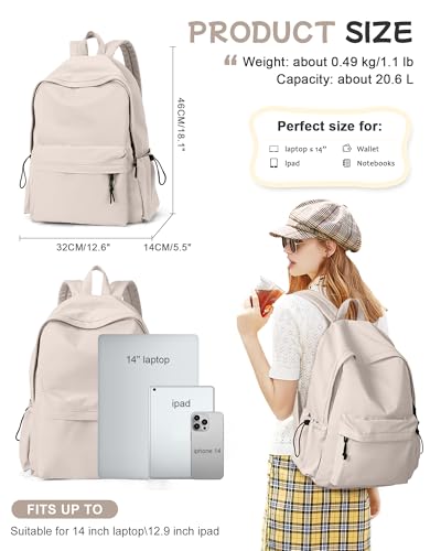 SEAFEW Off White Backpack for Girls Women Waterproof High School Book Bag Cute Backpack for Men Teens Boys, Lightweight Simple Middle School Back Pack Daypack - color: White School