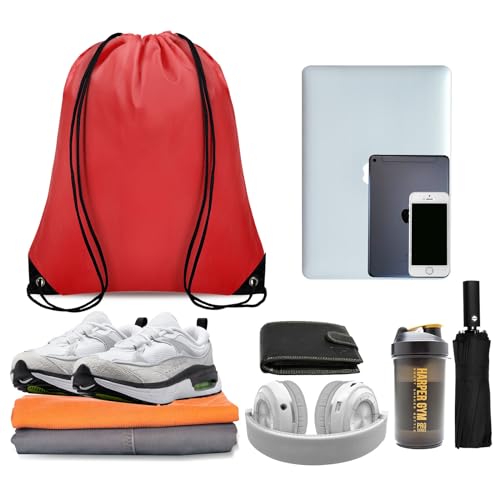 Grneric 50Pcs Drawstring Backpack Bulk Cinch Bag, Drawstring Bags Polyester for Gym Sports Beach Party Trip (Red) - color: Red