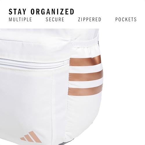 adidas Classic 3-Stripe Backpack for Laptop, School and Travel, 28L - color: White/Rose Gold/5.0
