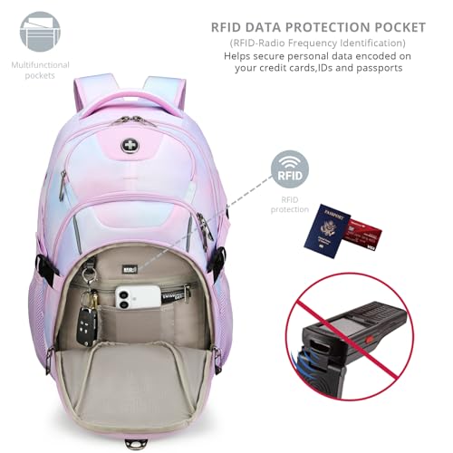 Swissdigital Laptop Backpack with USB Charging Port, Travel Backpack Fits 15.6 inches Computer, 31L Backpack for Women, Pink Purple | SD803-104 - color: Pink Purple