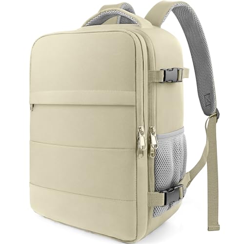 HOTOR Travel Backpack - Flight Approved Travel Bag for Men and Women, Carry on Luggage for 15.6" Laptop and Travel Essentials for Work, Business, Weekender, College 11.8"x7.9"x17.3" (Beige) - color: Beige, size: Medium