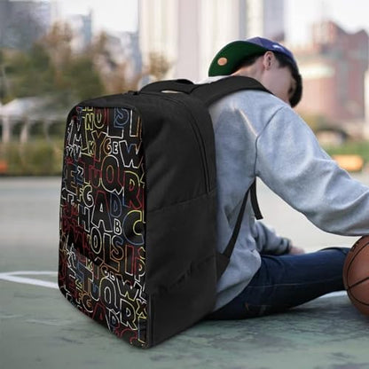 18.5in Basketball Backpack Basketball Bag with Shoe Compartment & Ball Holder, Waterproof Bag for Soccer Volleyball - color: Simple Text Alphabet Print