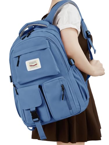 FIORETTO School Backpack for Teen Girls & Women with Compartment, Lightweight School Bag Bookbag with Multiple Pockets, Ideal for Middle High School, College, Travel, Dark Blue 25L - color: Dark Blue, size: Fits 15.6" Laptop