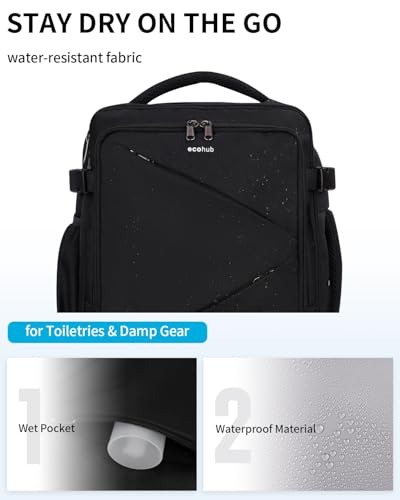 ECOHUB 17" Small Unisex Travel Backpack United Airline Approved 17x10x9 Friendly Suitcase Anti-Theft Lockable Zippers Style Personal Item Bag Travel Essentials with 12 Pockets Water Resistant, Black - color: Black, size: 17 inch underseat