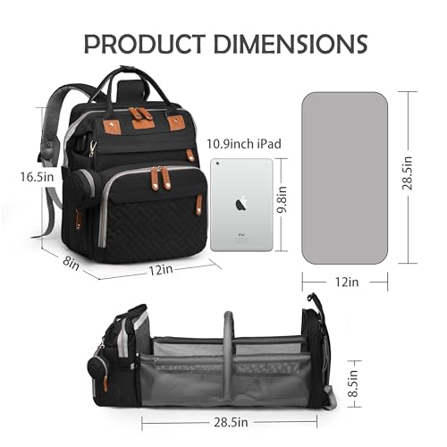 Diaper Bag Backpack with Changing Station, Waterproof for Travel, Black - color: Black