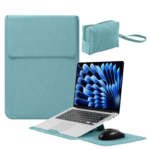 15-16 Inch Protective Laptop Sleeve Case with Stand, for MacBook Air 15" M5~M2 (2026-2023); MacBook Pro 16" M5~M1, Pro/Max(2026-2021), Matte PU Leather Laptop Case 15"-16" (Blue-Green) - color: Blue-Green, size: 15-16 Inch