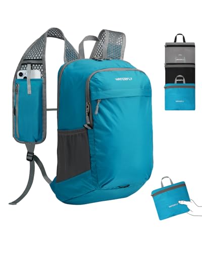WATERFLY Packable Lightweight Small Backpack: 15L Foldable Mini Hiking Daypack - Ultralight Compact Day Pack for Women Men Outdoor Travel Camping Walking - Blue - color: Blue