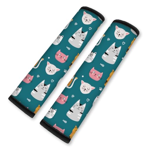 2Pcs Soft Auto Seat Belt Cover Pads, Cute Cat Car Seatbelt Shoulder Cushion for Comfortable Driving, Compatible with All Cars' Seatbelt and Backpack Straps 11x2.4inch - color: Cat A