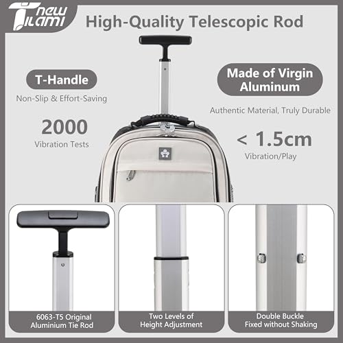 NEW TILAMI 19 Inch Rolling Backpack with 360 Rotating Universal Wheel, Large Organizer Compartments, Adjustable Handle, Carry on for School Students Business Travel, White Clear Shadow - color: White