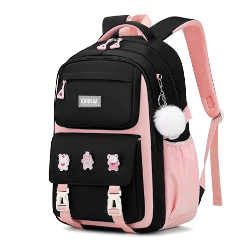 Girls Backpack, Kids Backpack for Girls with Anti-theft Back Pocket, Lightweight School Back pack, Watrer Resistant, Bookbag for Elementary Primary School, Black Pink - color: Black Pink