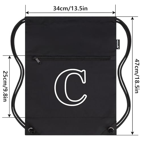 HOLYLUCK Drawstring Bags Initial Backpack Sackpack Cinch Bags for Sports, Gym, Travel, Beach(Black-C) - color: Black-c