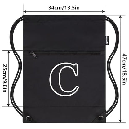 HOLYLUCK Drawstring Bags Initial Backpack Sackpack Cinch Bags for Sports, Gym, Travel, Beach(Black-C) - color: Black-c