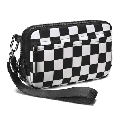 FODOKO Wristlet wallets for women Nylon Quilted Wallet with 4 Zippers,Travel Credit Card,Holder Cell Phone Organizer - color: Black