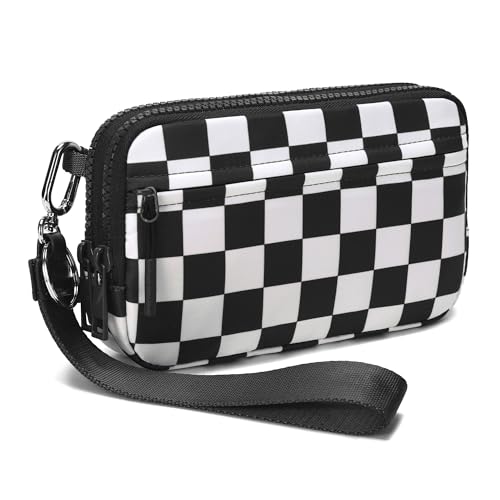 FODOKO Wristlet wallets for women Nylon Quilted Wallet with 4 Zippers,Travel Credit Card,Holder Cell Phone Organizer - color: Black