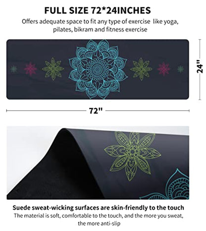 nuveti Printed Travel Yoga Mat-1/16 Inch Thick Non Slip Fitness Workout Mat with Carrying Bag, Foldable Lightweight Suede & Natural Rubber Yoga Mat for Yoga Pilates and Fitness 72" L x 24" W x 1.5mm - color: Lotus