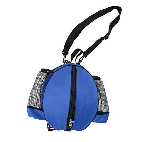 Size 7 (29.5") Basketball Bag Soccer Ball Football Volleyball Softball Sports Ball Bag Holder Carrier+Adjustable Shoulder Strap 2 Side Mesh Pockets f/Water Bottle Towel Sports Shoes - color: Blue