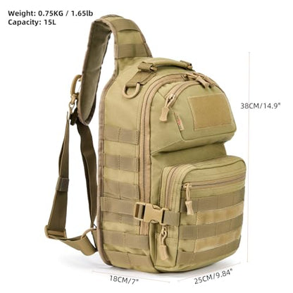 AMHEH 15L 1050D Urban Tactical Sling Bag for Men 12 Inch Laptop, Tan | MOLLE Crossbody One Strap Shoulder Backpack, Everyday Carry, Commuting, Walking, Cycling, Motorcycle Riding, Day Trip, Travel - color: Tan